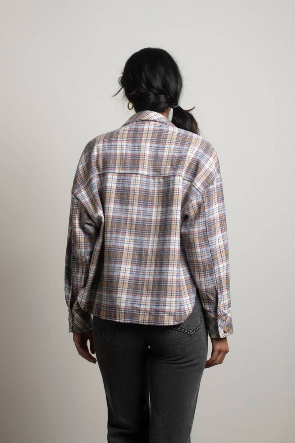 Tobi So Lucky Plaid Shacket - Cream Multi