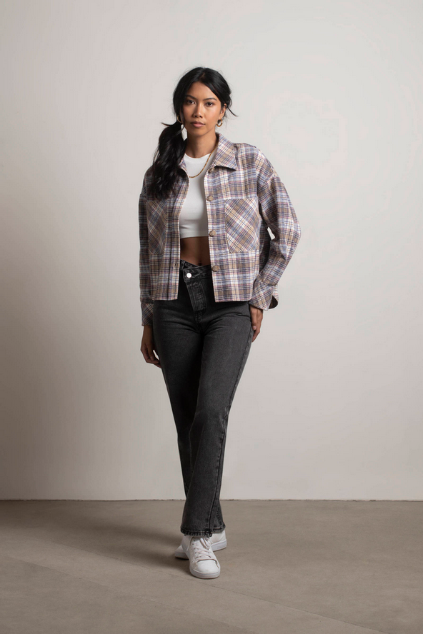 Tobi So Lucky Plaid Shacket - Cream Multi