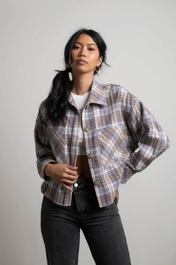 Tobi So Lucky Plaid Shacket - Cream Multi