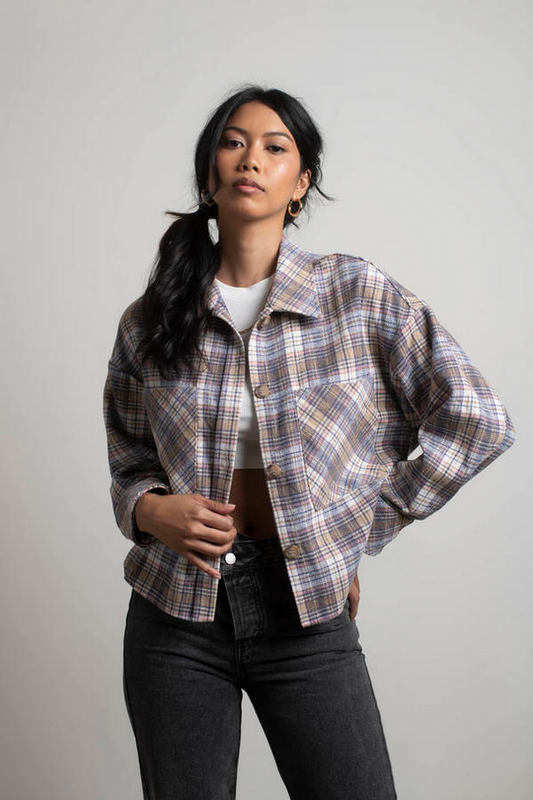 Tobi So Lucky Plaid Shacket - Cream Multi