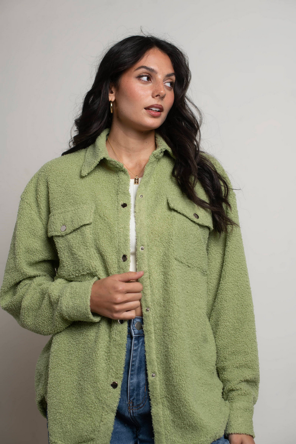 Tobi Lynette Button Up Shacket - Avocado
