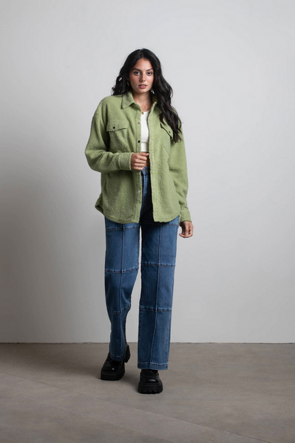 Tobi Lynette Button Up Shacket - Avocado