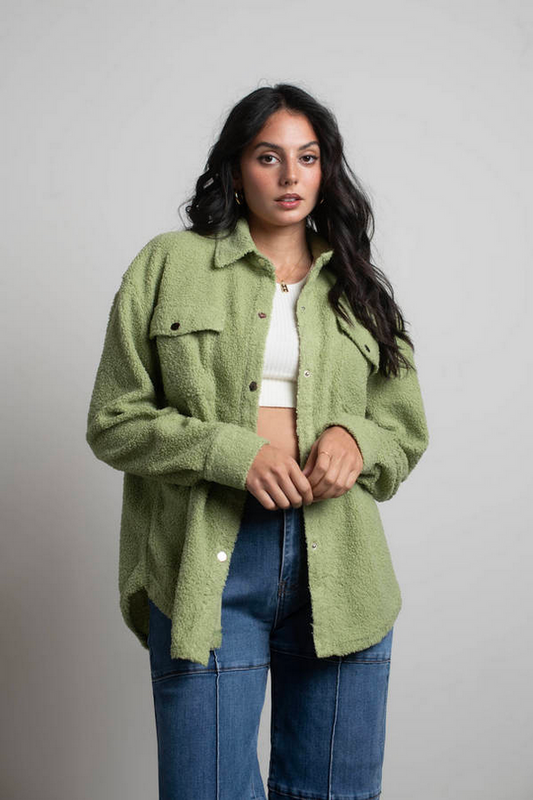 Tobi Lynette Button Up Shacket - Avocado