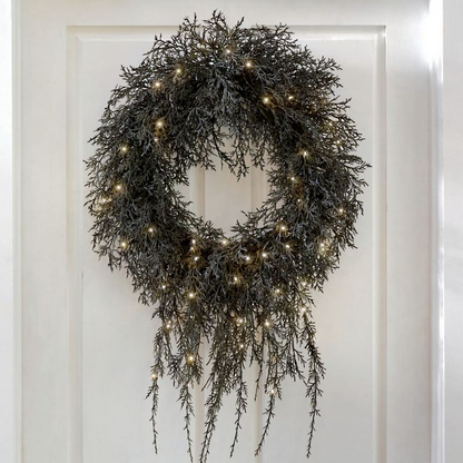 Grandin Road Pre-lit Weeping Black Wreath