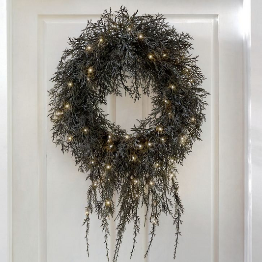 Grandin Road Pre-lit Weeping Black Wreath