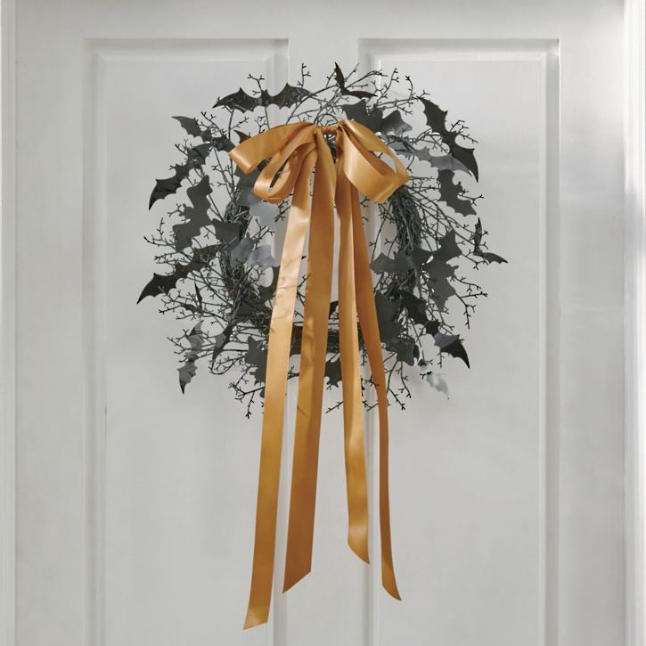 Grandin Road Batty Wreath with Ribbon, 18"