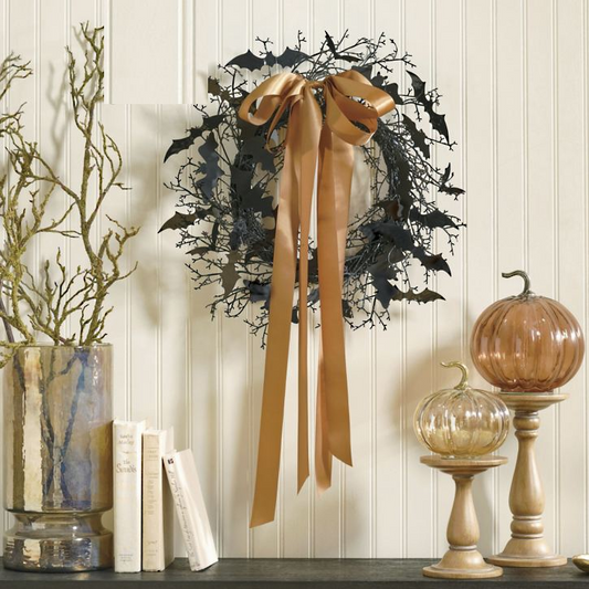 Grandin Road Batty Wreath with Ribbon, 18"