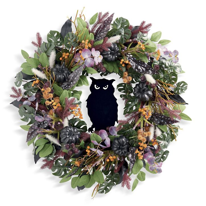 Grandin Road Mystical Halloween Wreath with Owl, 28"