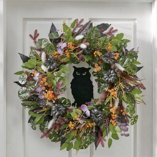 Grandin Road Mystical Halloween Wreath with Owl, 28"