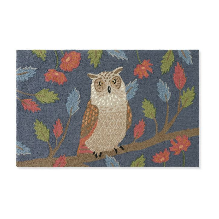 Grandin Road Olivine Owl Hooked Door Mat