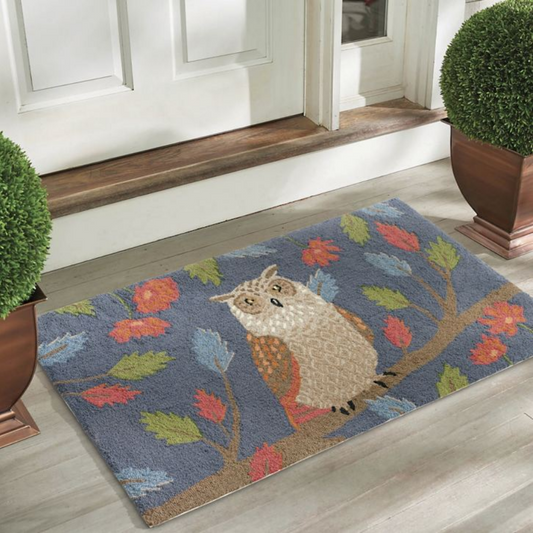 Grandin Road Olivine Owl Hooked Door Mat
