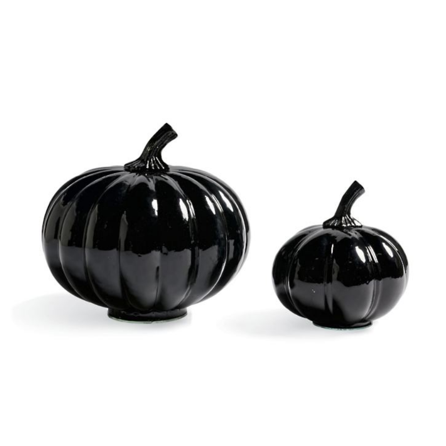 Grandin Road Black Glass Pumpkin, Set of Two