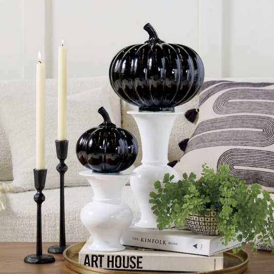 Grandin Road Black Glass Pumpkin, Set of Two