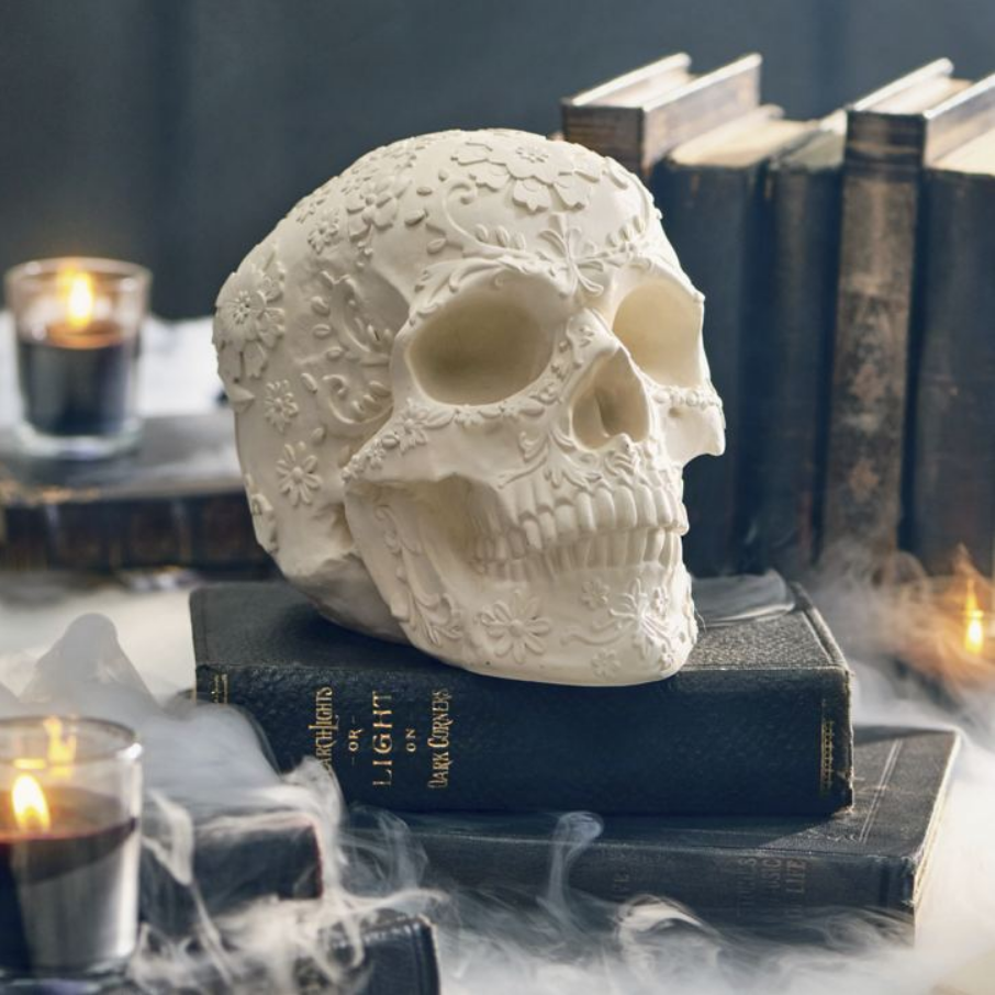Grandin Road Floral Embossed Skull