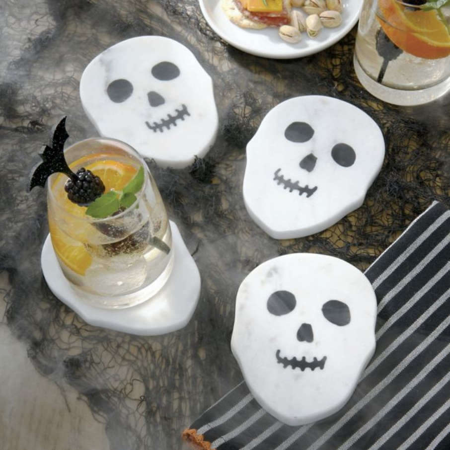 Grandin Road Marble Skull Coaster, Set of Four