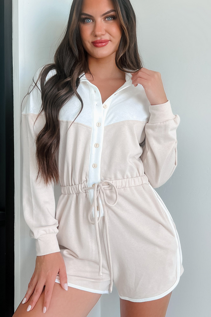 NanaMacs Ozzie Button-Front Long Sleeve Romper (White/Seashell)