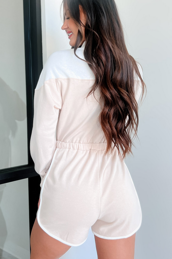 NanaMacs Ozzie Button-Front Long Sleeve Romper (White/Seashell)