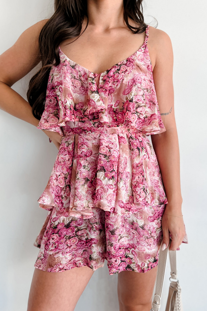NanaMacs Petals Of Passion Tiered Floral Romper (Pink Multi)