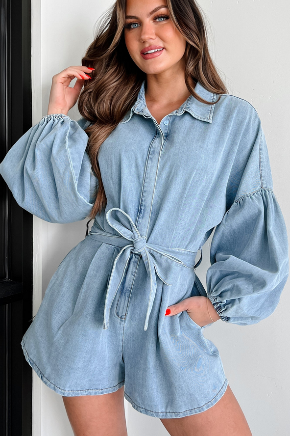 NanaMacs  SALE Modern Direction Denim Balloon Sleeve Romper (Denim)