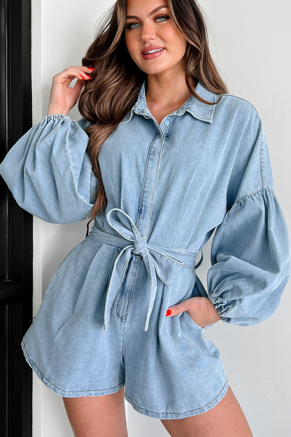 NanaMacs  SALE Modern Direction Denim Balloon Sleeve Romper (Denim)