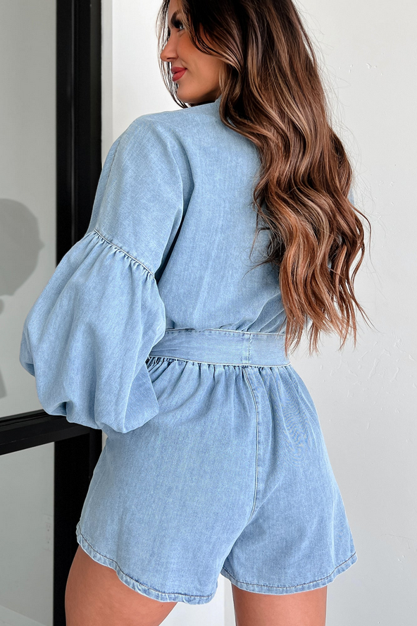 NanaMacs  SALE Modern Direction Denim Balloon Sleeve Romper (Denim)