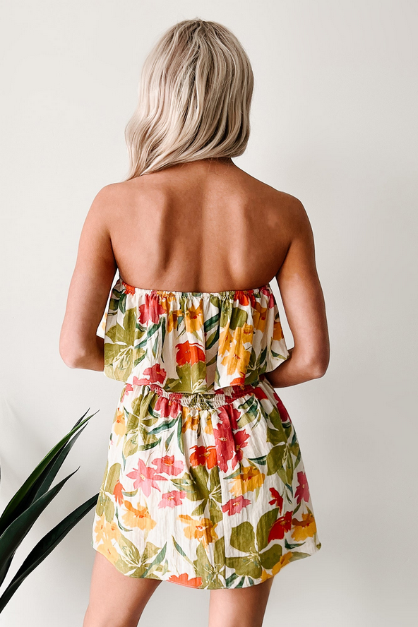 NanaMacs Soft Breezes Strapless Floral Romper Dress (Cream/Multi)