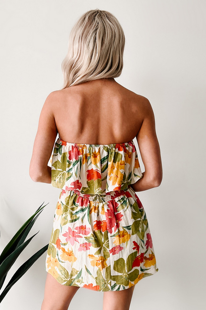NanaMacs Soft Breezes Strapless Floral Romper Dress (Cream/Multi)