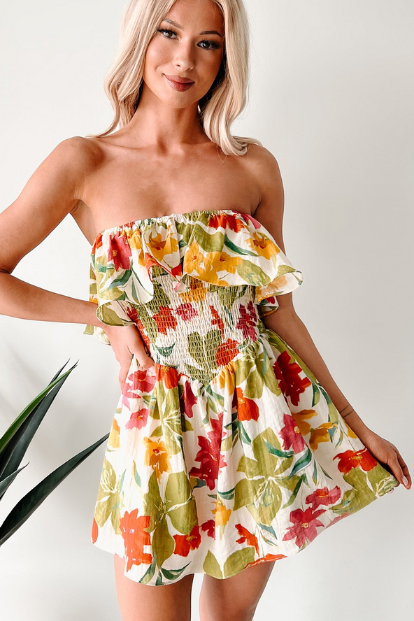 NanaMacs Soft Breezes Strapless Floral Romper Dress (Cream/Multi)