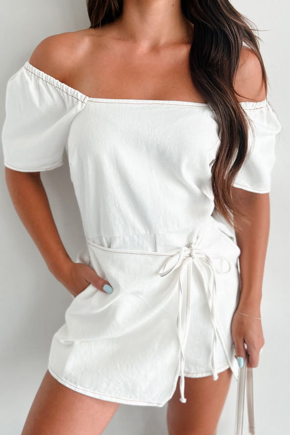 NanaMacs Nylah Denim Skort Romper (White)