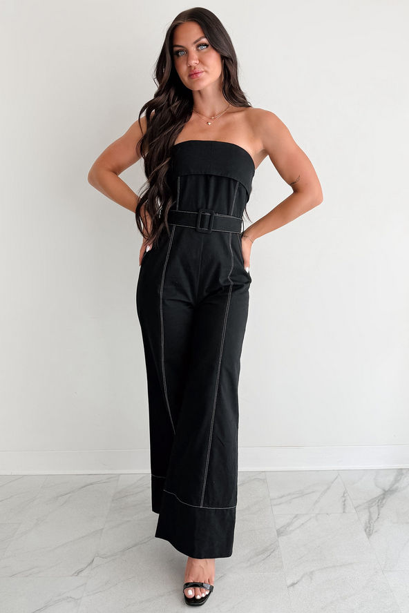 NanaMacs Taste Maker Strapless Wide Leg Jumpsuit (Black)