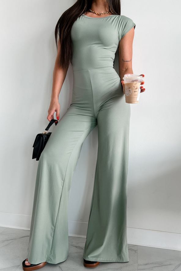 NanaMacs Staying Out Later Twist-Back Jumpsuit (Sage)