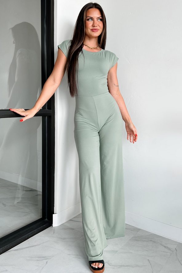 NanaMacs Staying Out Later Twist-Back Jumpsuit (Sage)