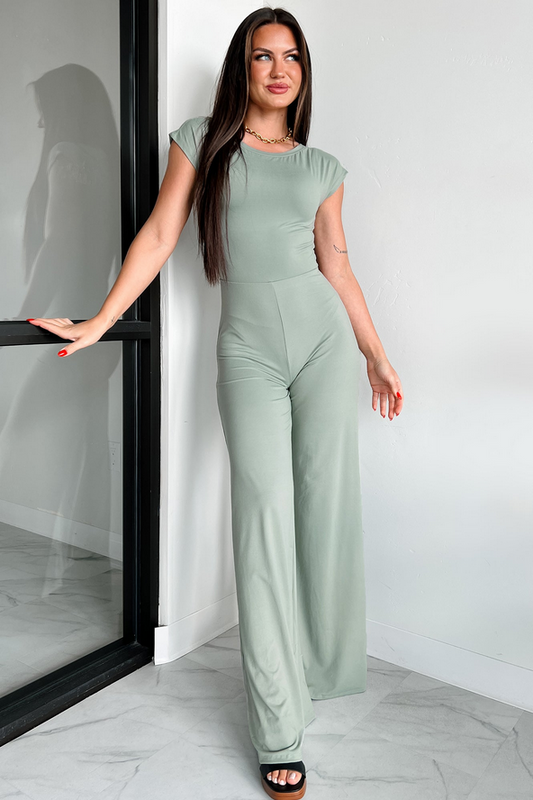 NanaMacs Staying Out Later Twist-Back Jumpsuit (Sage)