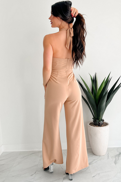 NanaMacs Sheer Ferocity Chain Strap Cutout Jumpsuit (Taupe)