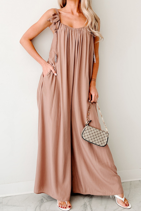 NanaMacs Elegance In Motion Sleeveless Flowy Jumpsuit (Mocha)
