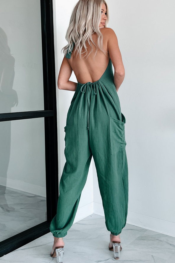 NanaMacs Lockwood Wasabi Mint Halter Jumpsuit (Green)