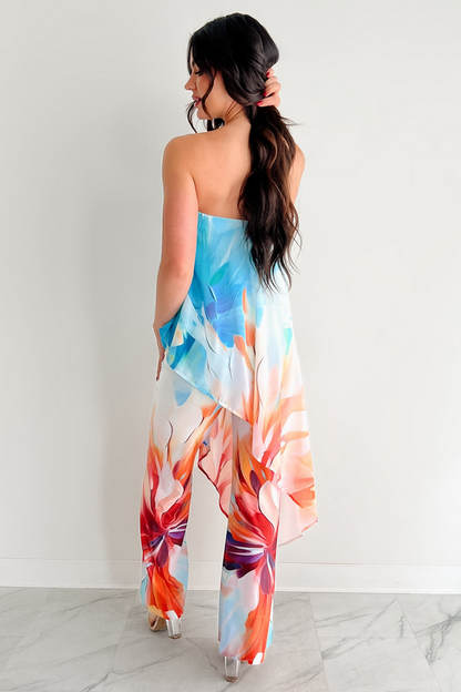 NanaMacs Wander Wildly Strapless Flowy Jumpsuit (Blue/Multi)