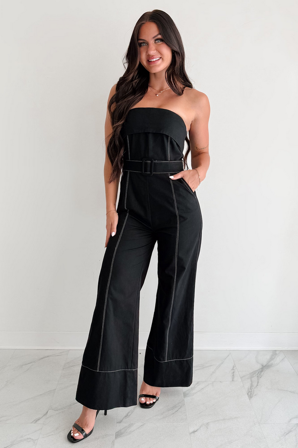 NanaMacs Taste Maker Strapless Wide Leg Jumpsuit (Black)