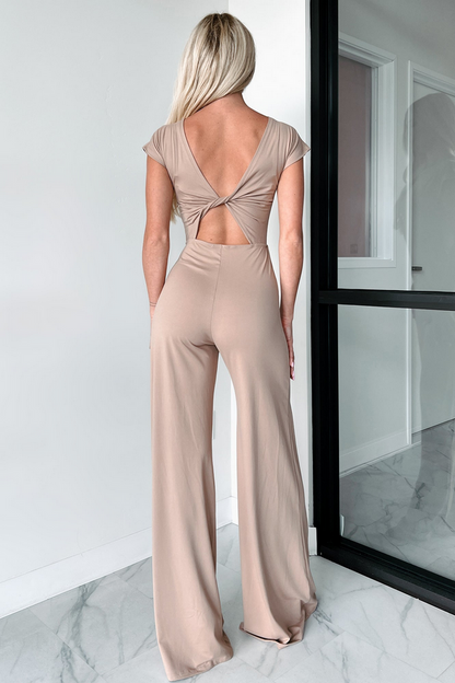 NanaMacs Staying Out Later Twist-Back Jumpsuit (Tan)
