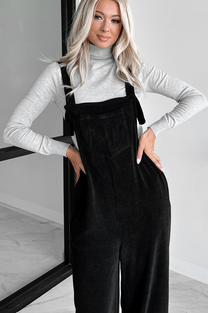 NanaMacs Playful Impression Soft Corduroy Overall Jumpsuit (Black)