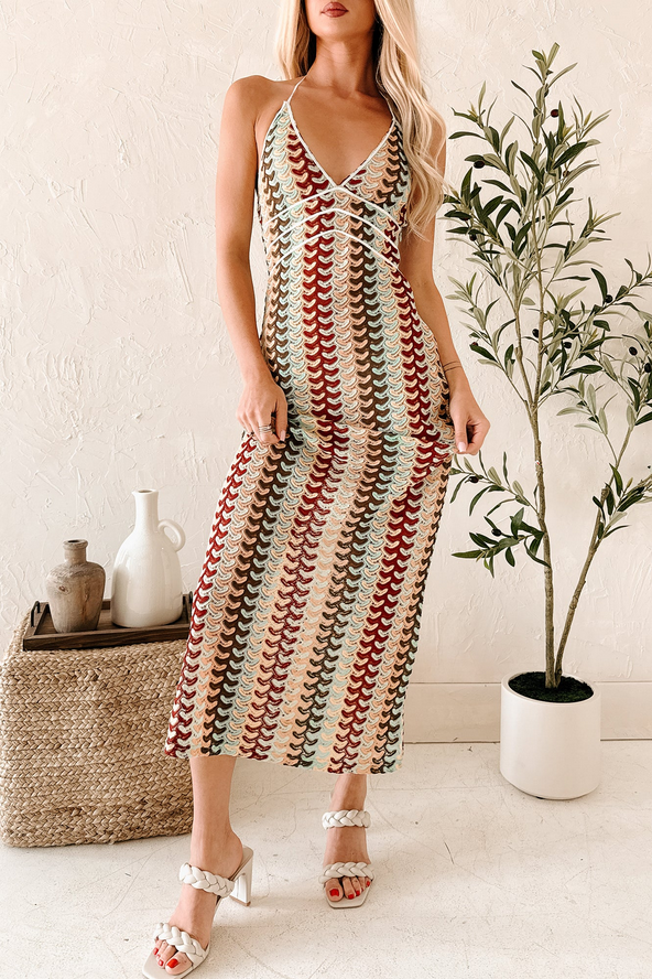 NanaMacs Sunglow State Crochet Halter Maxi Dress (Multi)