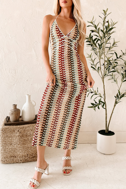 NanaMacs Sunglow State Crochet Halter Maxi Dress (Multi)