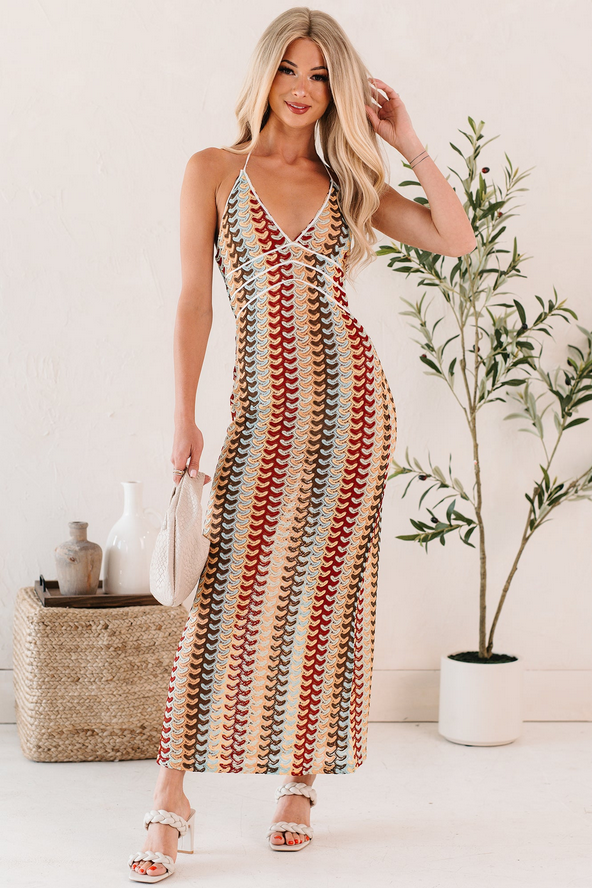 NanaMacs Sunglow State Crochet Halter Maxi Dress (Multi)