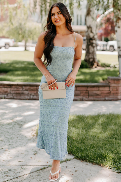 NanaMacs Live For You Textured Floral Maxi Dress (Blue)