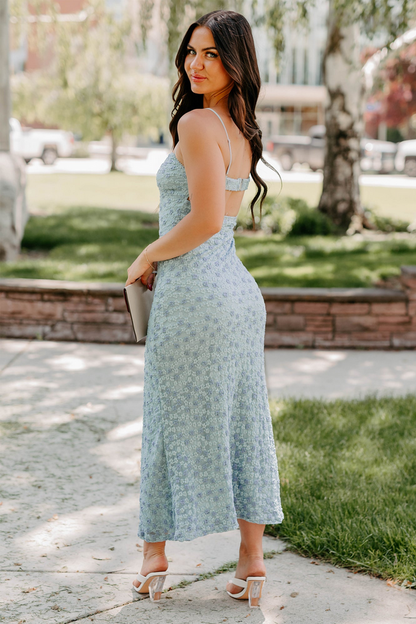 NanaMacs Live For You Textured Floral Maxi Dress (Blue)
