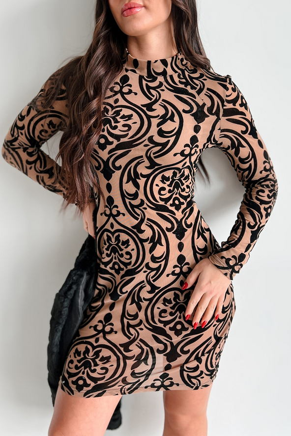 NanaMacs Beauty From Chaos Velvet Mesh Mini Dress (Coffee)