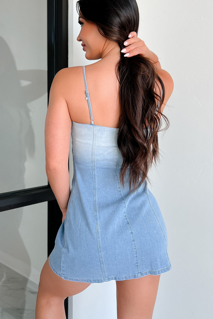 NanaMacs Trendy Tales Ombre Denim Mini Dress (Light Denim Blue)