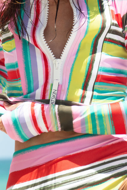 Watskin Sunwear Mia 1/2 Zip Pullover in Painted Stripe