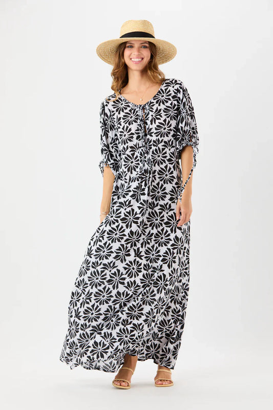 Tiare Hawaii Todos Santos Maxi Dress - Abstract Flowers White