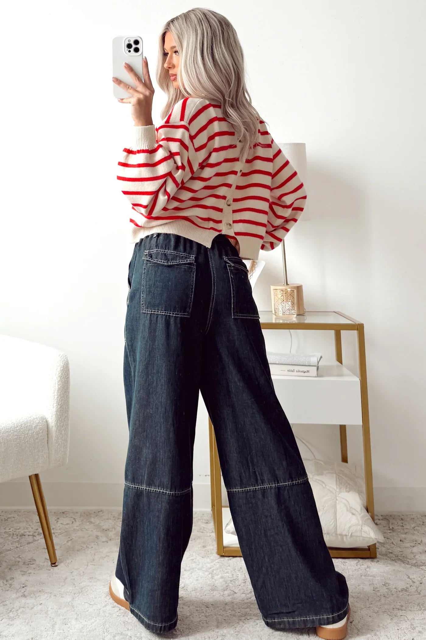 NanaMacs Morning Rituals Striped Button Detail Sweater (Red)